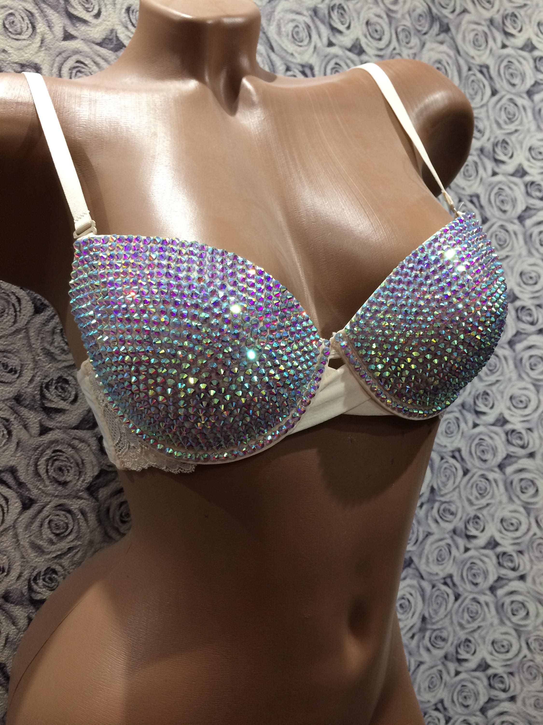 Sexy Bra Bra Rhinestones White Bra Rave Bra Party Bra Etsy
