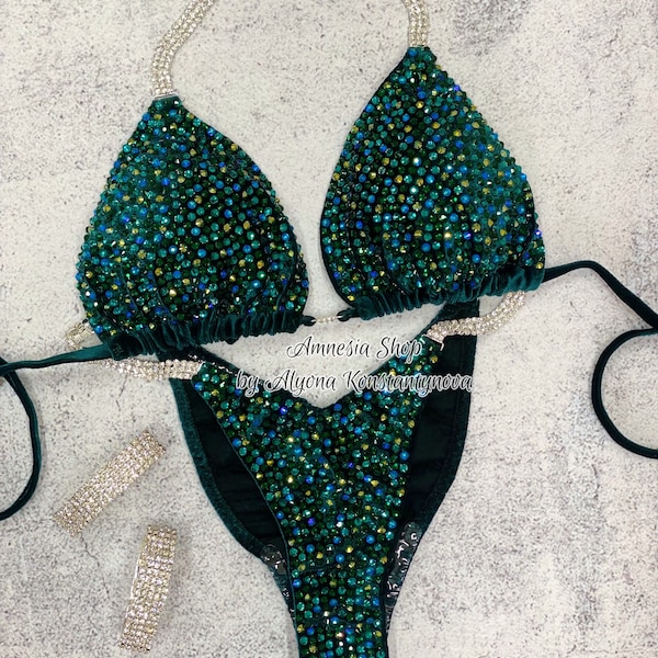 Emerald-Green Competition Suit, Competition Set, Figure Bikini, Competition Bikini, Wellness Competition Bikini, NPC, IFBB, WBFF Bikini