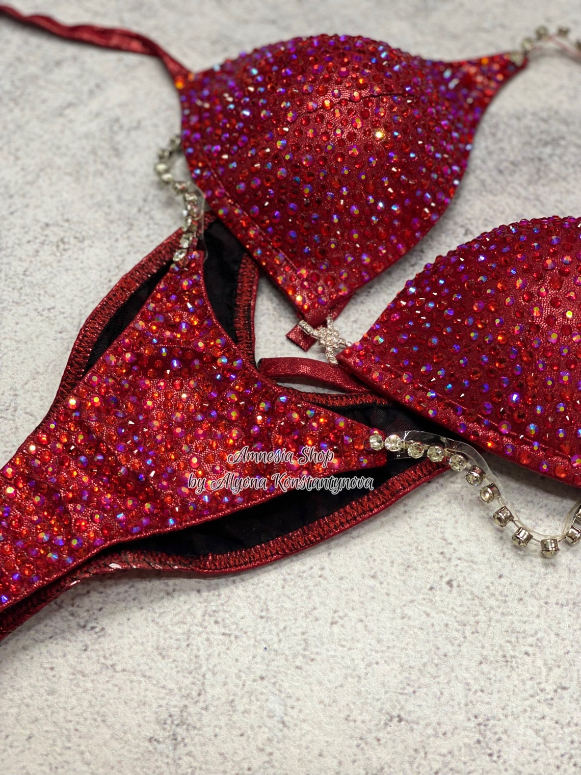 Roter Glitzer Bikini Wettkämpfe Set Figur Bikini Posing Etsy.de