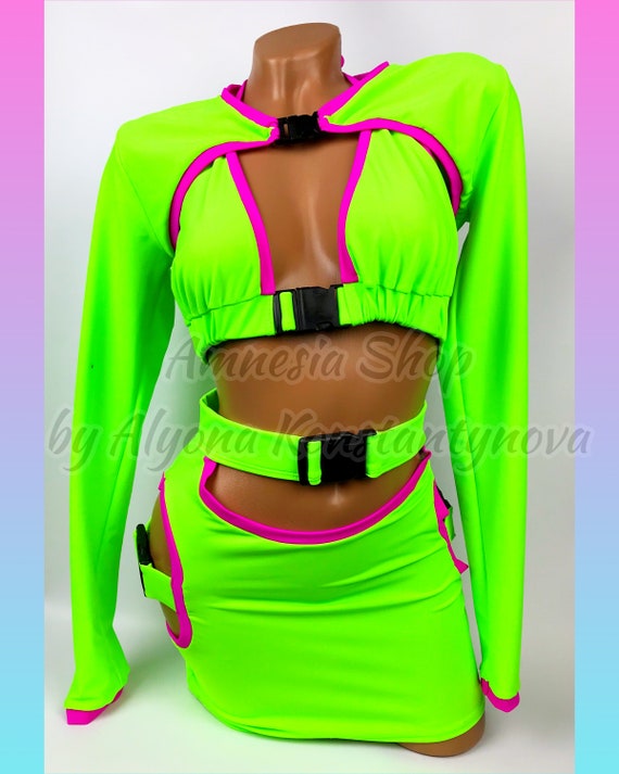 Traje de neón ropa de baile sexy ropa de stripper ropa de - Etsy España