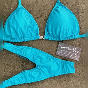 Turquoise Base Fitness Bikini, Figure Bikini, Bikini Suit, Competition Bikini, Wellness Competition Bikini, NPC, IFBB, Posing Competition