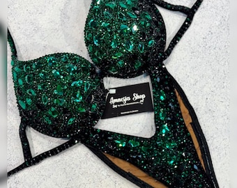 Emerald Luxe Bikiniset – Handgemaakte wedstrijdbadkleding