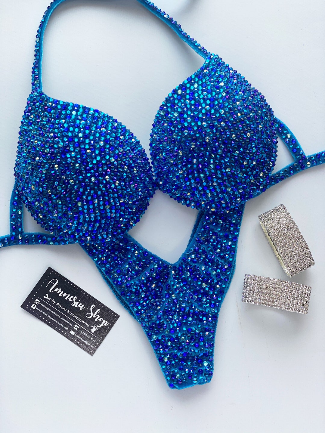 Blue Competition Bikini Set Rhinestone Fitness NPC IFBB Etsy