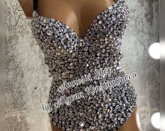 Sexy Body, Sexy Costume, Rave Wear, Sexy Dancewear, Festival Clothing, Stripper Clothing, Rave Clothing, Body In Rhinestones, Rave Outfit