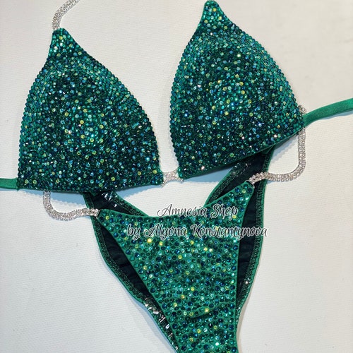 Green Competition Bikini Set Rhinestone Fitness NPC IFBB Etsy