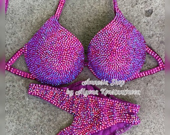 Pink Fitness Bikini - Bodybuilding Bikini - IFBB Competition Bikini - Crystal Competition Bikini Suit - Fitness Suit - Figure Bikini