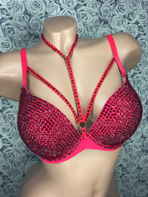 Sexy Bra, Bra Rhinestones, Red Bra, Rave Bra, Disco Bra, EDC, Luxury, Sexy ...