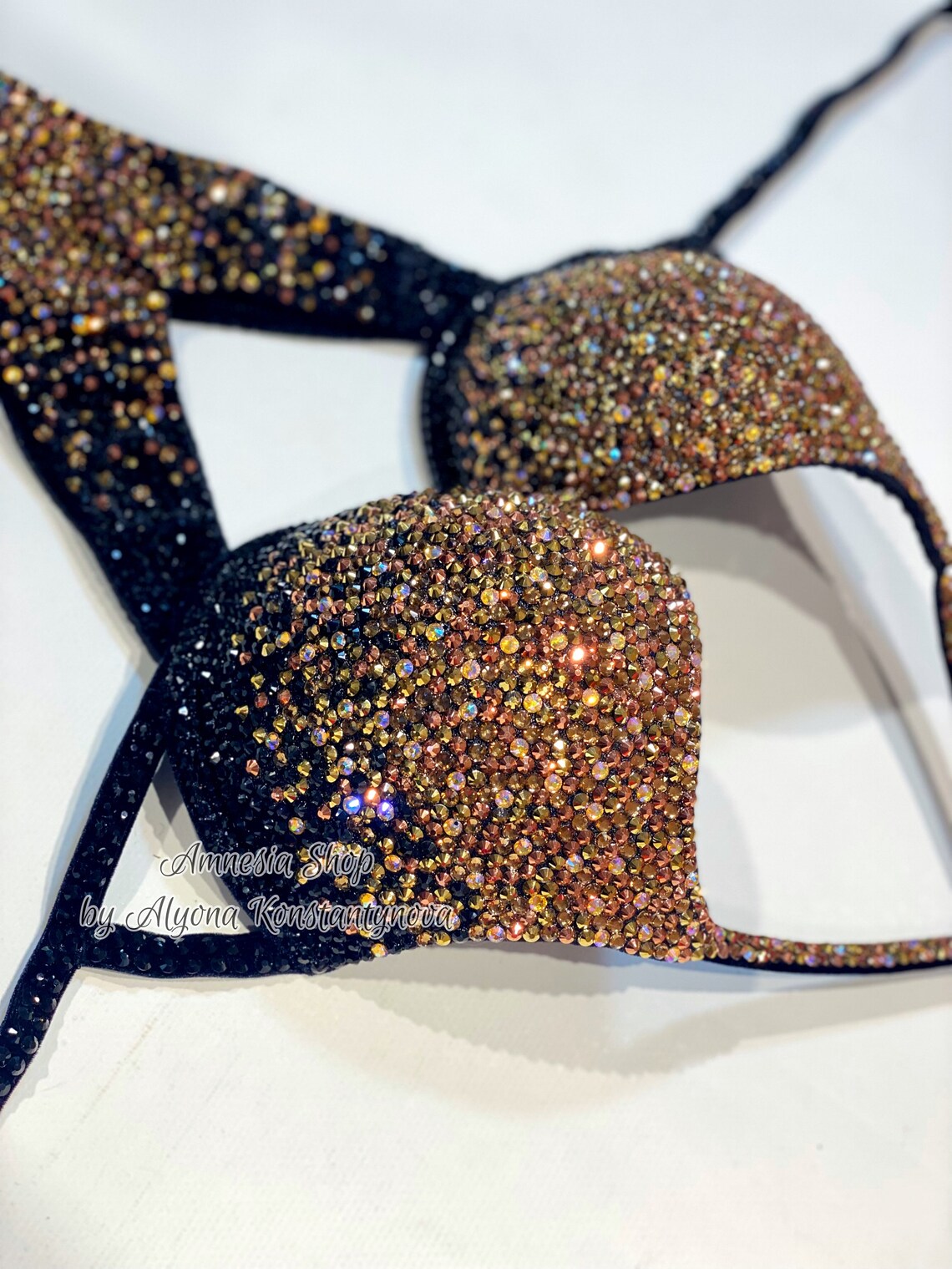 Competition Bikini black Gold Rhinestone Fitness Etsy