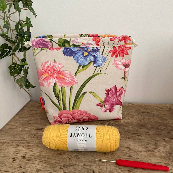 Project bag Medium flowers, project bag, craft bag, project bag, sock knitting bag, crochet bag, knitting bag, crochet bag