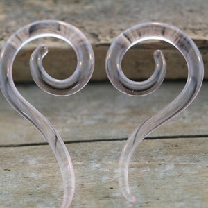Translucent Pink Glass Long Spirals - Priced per pair.