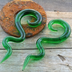 Green Glass Long Spirals Priced per Pair