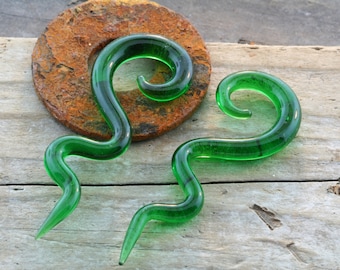 Green Glass Long Spirals Priced per Pair