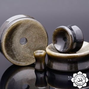 Peoples Jewelry - Double Flare Gold Obsidian Stone Concave Eyelets - Priced per pair.