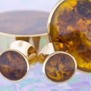 People's Jewelry - Gold Plated Double Flared Plugs with Reconstituted Amber