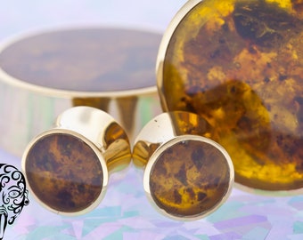 People's Jewelry - Gold Plated Double Flared Plugs with Reconstituted Amber