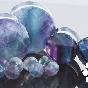 Peoples Jewelry - Rainbow Fluorite Stone Double Flared Plugs - Priced per pair.