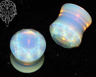 Peoples Jewelry - Opalite Gem Cut Double Flared - made from glass.