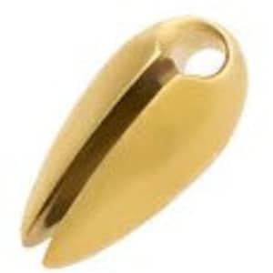 May include: Gold-toned metal pendant with a smooth, rounded shape and a small opening at the top.