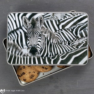 Zebra Tin, Zebra gift, Zebra present, Zebra storage tin, Zebra, Zebra ideas, Wildlife tin, animal tin, Wildlife gift, Wildlife present,