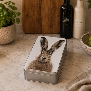 Hase Blechdose, Hase Geschenk, Hase Geschenk, Kaninchen Geschenk, Kaninchen Geschenk, Hase, Wildtierdose, Wildtier Geschenk, Wildtiergeschenk, Schöner Hase, Hasen