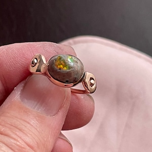 High dome Mexican fire opal matrix rose gold ring - size 8 - unique ring construction by camille hempel design