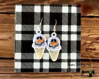 Embroidered Snowman Ice Cream Cone Lace Earrings