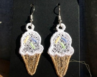 Embroidered Ice Cream Cone Lace Earrings