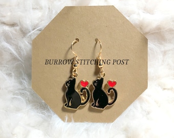Black Cat Love Dangle Earrings