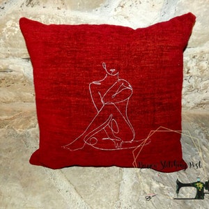 Embroidered Pillow with Art Style Woman Design