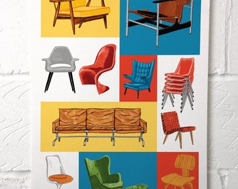 Mid Century Chairs, a print celebrating some of the most iconic Mid Century design