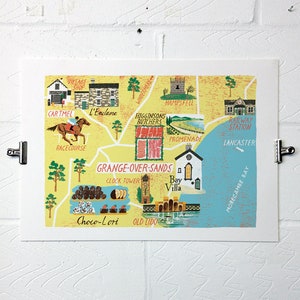 Grange Over Sands illustrierte Landkarte A3 von dem Illustrator Tom Jay