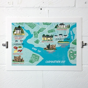 Carmarthen Illustrated Map A3 Print by illustrator Tom Jay