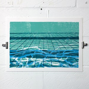 Pool 3 A3 Print bei dem Illustrator Tom Jay. Unterwasser Schwimmbad Reflexionen.