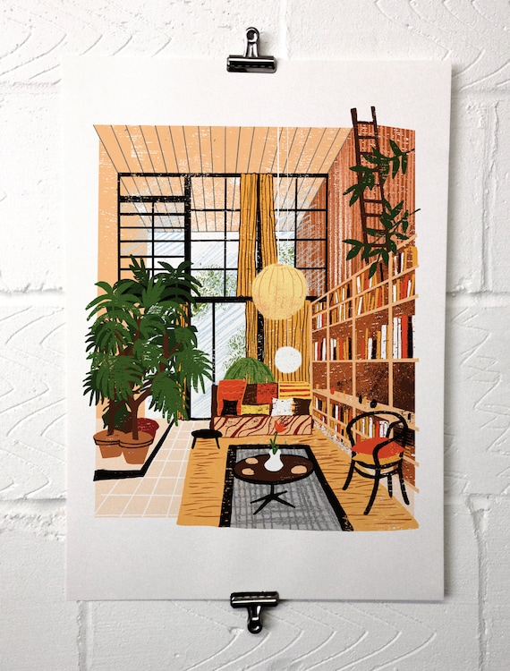 Eames Print, Illustration of the Eames' Mid Century House by