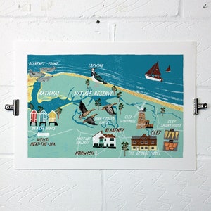 Norfolk Illustrierte Karte A3 Druck von dem Illustrator Tom Jay