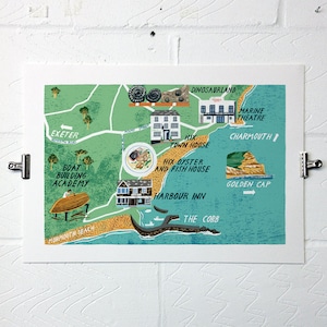 Lyme Regis Dorset Illustrated Map A3 Print by illustrator Tom Jay