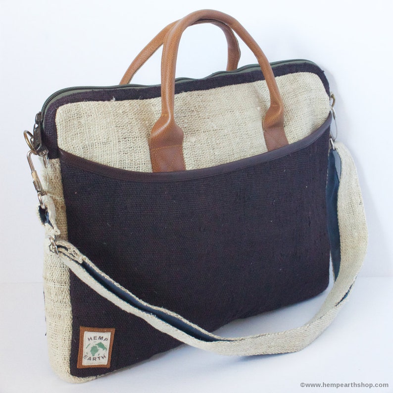 Laptop Bag 15 Side Bag Briefcase Organic Hemp Natural Leather Stylish Fashion