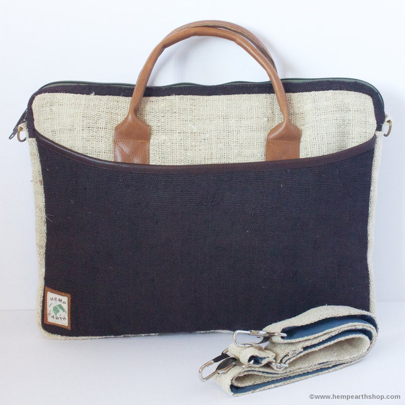 Laptop Bag 15 Side Bag Briefcase Organic Hemp Natural Leather Stylish Fashion