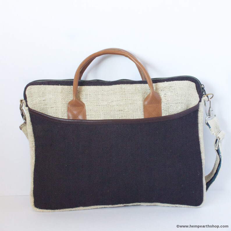 Laptop Bag 15 Side Bag Briefcase Organic Hemp Natural Leather Stylish Fashion