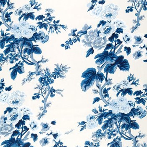 F Schumacher Pyne Hollyhock Print Indigo (3 yards)