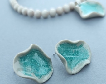Jewelry Set | Sea Waves | Modern Polymer clay Earrings & Necklace Jasper Fossil | Minimalism Personalized Gift | Hand Drawing Handmade Gifts