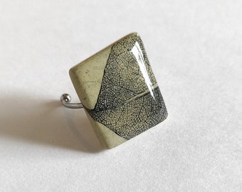 Ring "а Piece of Leaf" | Contemporary Handmade Polymer Clay Fancy Unique Ring | Stainless steel | Leavs Collection | Gift for woman