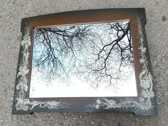 Original Large Wood Wall Mirror Art Deco Fl Hand Original Large Wood Wall Mirror Art