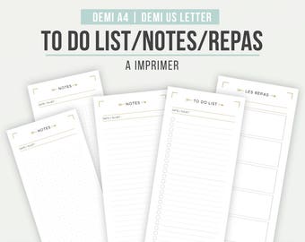 Notepad pages to print with to do list, planning menus and notes, in French, 2 page formats available