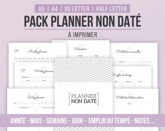 PACK PLANNER NON Daté | Perpétuel | Inserts à imprimer | Calendrier annuel, planner mensuel, semaine, jour, planning, emploi du temps, notes