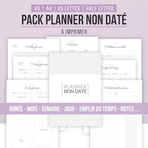 PACK PLANNER NOT Dated Perpetual Printable inserts Yearly calendar, monthly planner, week, day, schedule, schedule, notes image 1