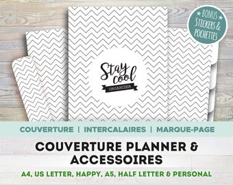 COVER PLANNER & ACCESSORIES, to print, cover, dividers, bookmark, stickers, A4, A5, Letter, Half letter, Happy, Personal