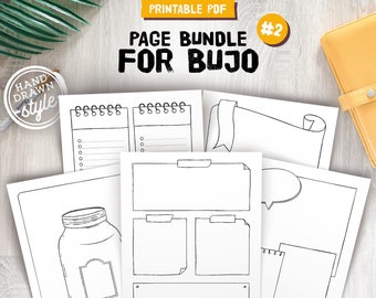 Illustrated pages to print and customize, 9 blank or dotted templates for notes and lists, A4 and A5 size planner inserts