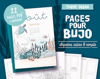 Illustrated French printable pages on the theme sea and ocean to color, perpetual calendars and planner pages to personalize, A4, A5