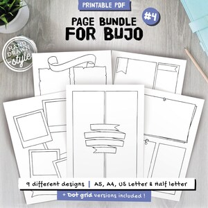 Illustrated pages to print and customize, 9 blank or dotted templates for notes and lists, A4 and A5 size planner inserts